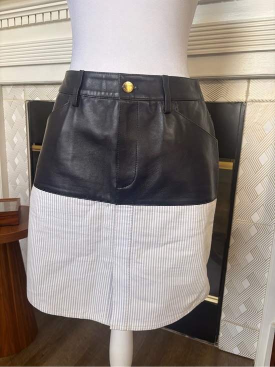 Tommy Hilfiger Dresses & Skirts - Rare Tommy Hilfiger sample lamb Leather and White Pinstripe Two-Tone Mini skirt